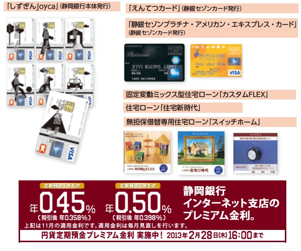静岡銀行の各種金融商品（クレジットカード・住宅ローンなど）