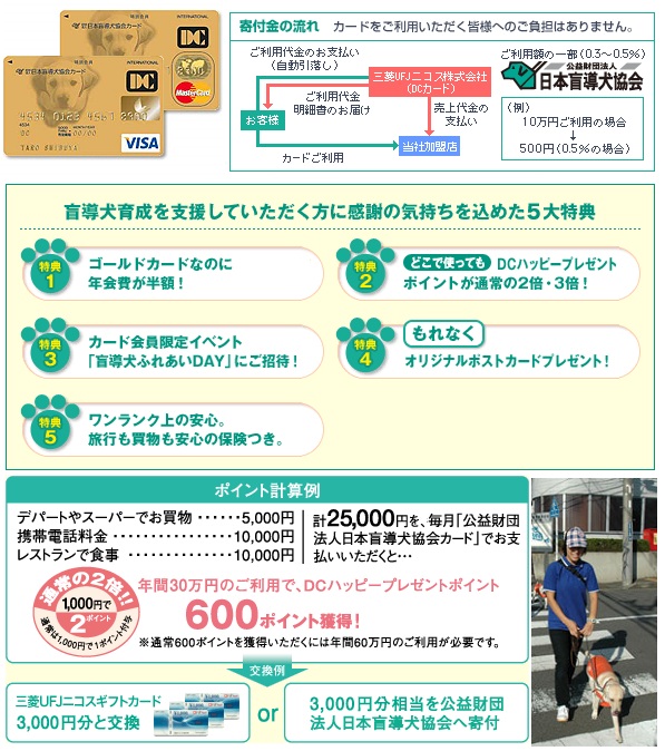 寄付とゴールドサービスが両立 日本盲導犬協会dcゴールドカードの年会費 寄付率 ポイント還元率を比較して評価