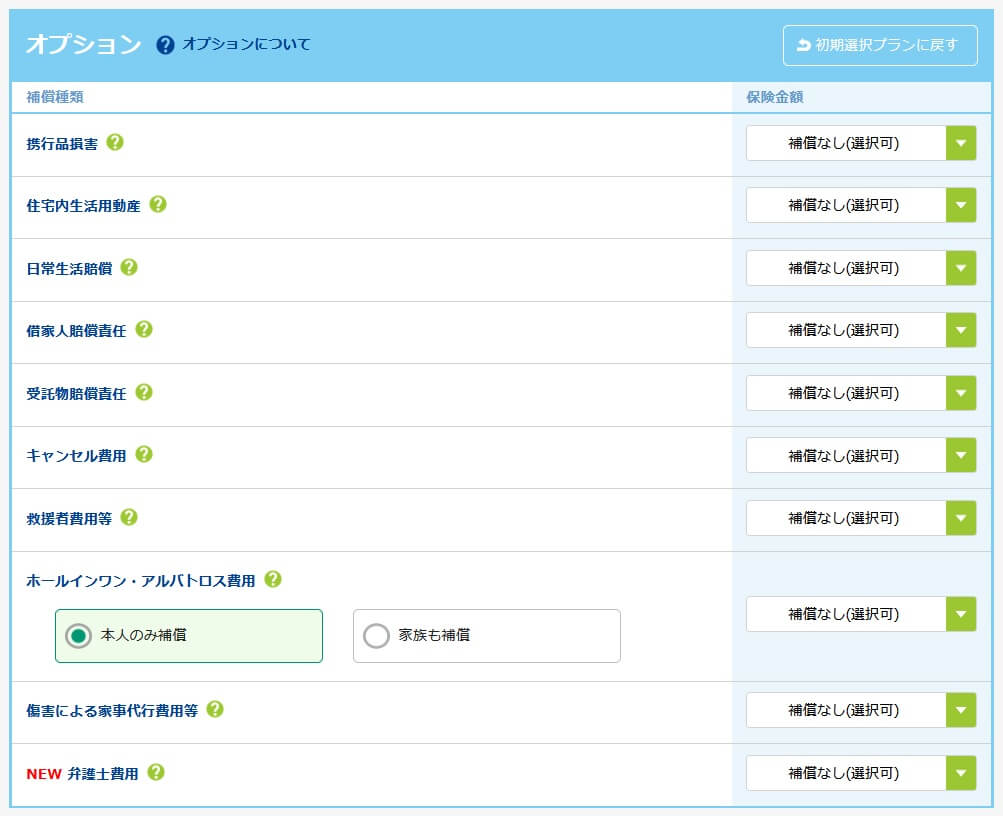 ちょこっと保険のオプション一覧(出典:PayPayほけん公式HP「ちょこっと保険かんたん保険料試算」)