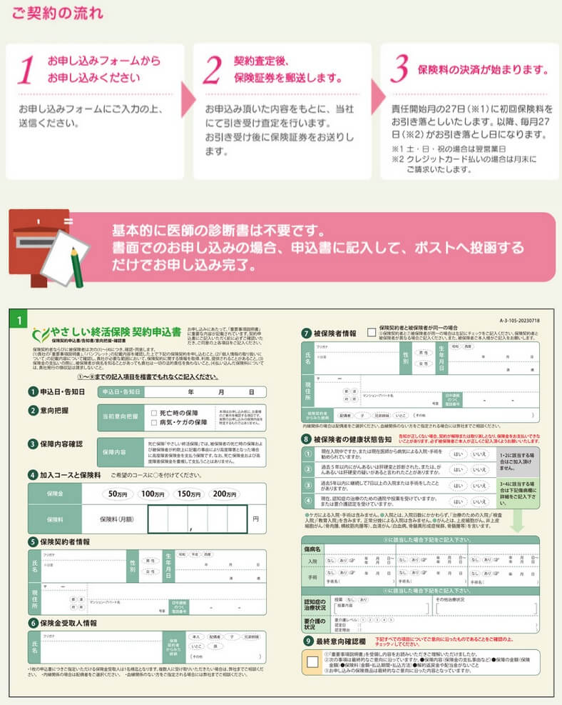 やさしい終活保険の申し込み方法(出典:健康年齢少額短期保険公式HP「やさしい終活保険」)