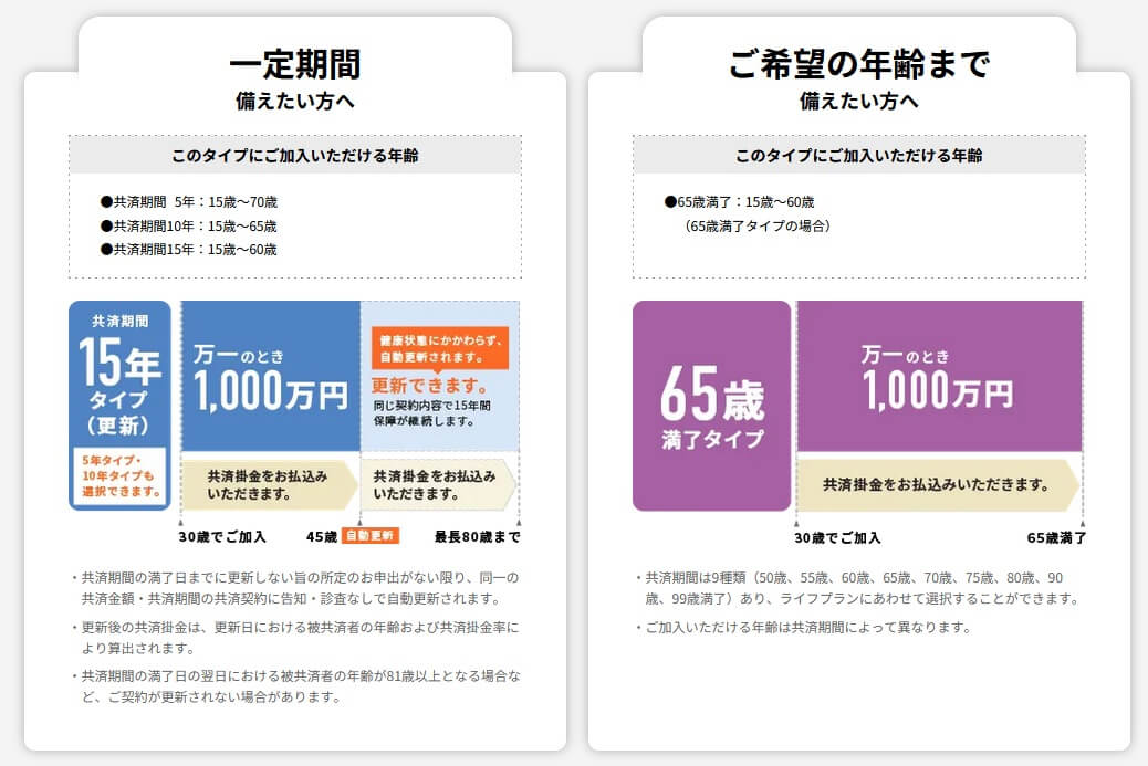 JA共済の定期生命共済の保障内容(出典:JA共済公式HP「定期生命共済」)