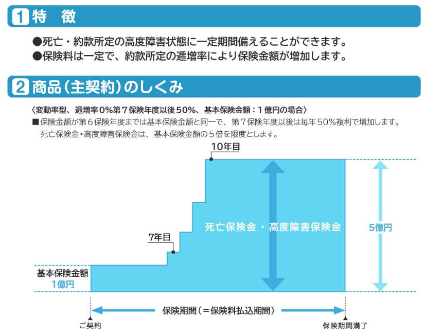 逓増定期保険の保障内容・仕組み(出典:三井住友海上あいおい生命 逓増定期保険 契約概要・注意喚起情報2025年3月版)