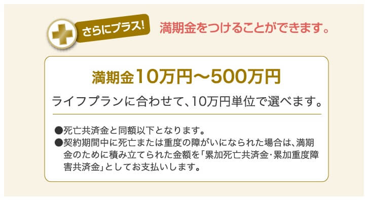 定期生命プランの満期金について(出典:こくみん共済coop公式HP「定期生命プラン | 死亡保障 | せいめい共済(個人長期生命共済)」)